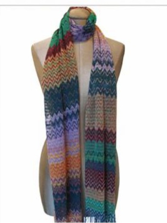 Missoni Accessories - Missoni Zigzag Fringe Wool-Blend Scarf in Teal, Purple, Gold